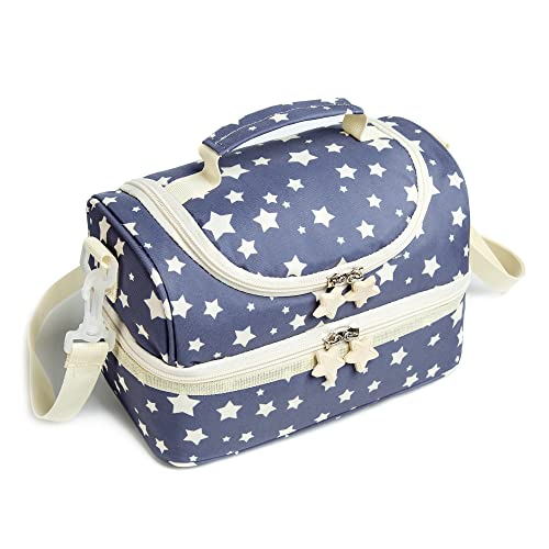 Kids Dual Compartment Lunch Bags Tote for Boys Girls Toddler Lunch Boxes Pre-School Toddler Kindergarten Picnic Camp Food Cooler Thermal with Strap (Yellow Star) - color: Yellow Star