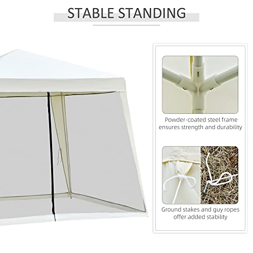 Outsunny 10'x10' Outdoor Canopy Tent, Slant Leg Sun Shelter with Mesh Sidewalls, Patio Tents for Parties, Cream White - color: Cream White