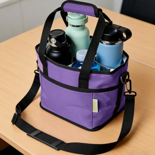 Family Size 4 Compartment Drink Carrier Bag, Cup Carrier Caddy for Hot & Cold Drinks, Portable Cup Holder for Car Travel, Beach, Picnic, Camping & Commute (Purple) - color: Purple