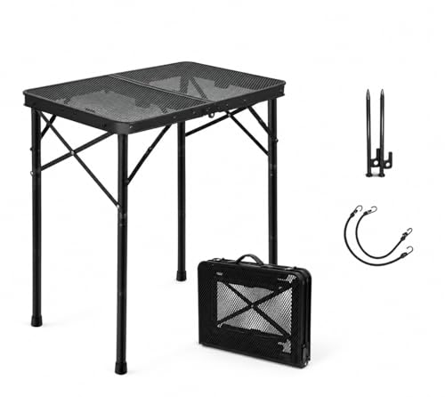 E EASTSTORM Folding Grill Table for Outside, 3 Height Adjustable,Small Camping Table with Black Metal Mesh, Portable Outdoor Table for Picnic BBQ, Garden, Patio, Tailgate & Travel - color: Black