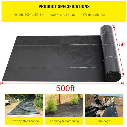 Driveway Fabric - 5x500 ft Heavy Duty 4OZ French Drain Fabric for Erosion Control & Landscape Weed Barrier - size: 5x500ft-4oz