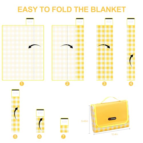 HX&OD Picnic Blanket Outdoor Extra Large Picnic Mat 80"X60" Camping Blanket Beach Blanket Foldable Waterproof Sand Mat Hiking Travel Family Concerts(Yellow) - color: Yellow, size: 80”x 60”
