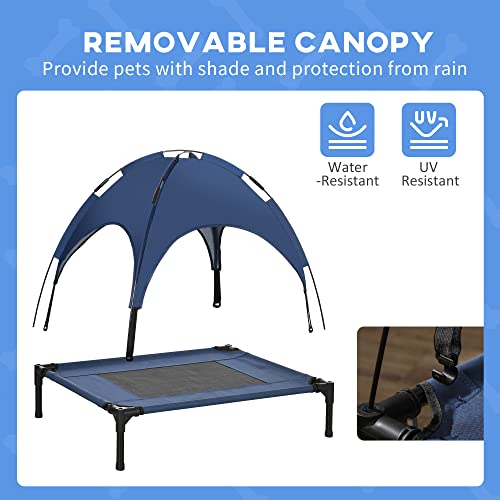 PawHut Elevated Dog Bed with Removable Canopy, Outdoor Dog Cot with UV Protection Canopy Shade, 30 inch Pet Bed for Camping, Dark Blue - color: Blue, size: 30 inch