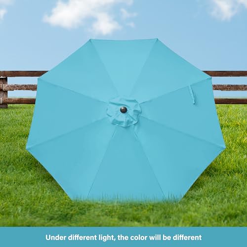 HealSmart 9ft Patio Umbrella with Push Button Tilt/Crank, Outdoor Table Market Yard Umbrella with 8 Sturdy Ribs for Garden, Backyard, Deck, Pool, Turquoise - color: Turquoise, size: 9FT