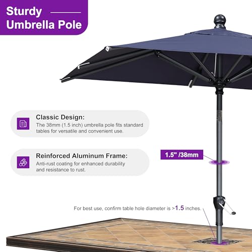PURPLE LEAF 8' x 5' Rectangular Patio Umbrella Outdoor Table Umbrella Aluminum Frame Market Umbrella Sun Umbrella with 8 Sturdy Ribs & Tilt for Garden Deck Lawn & Pool Navy Blue - color: Navy Blue, size: 5' x 8'