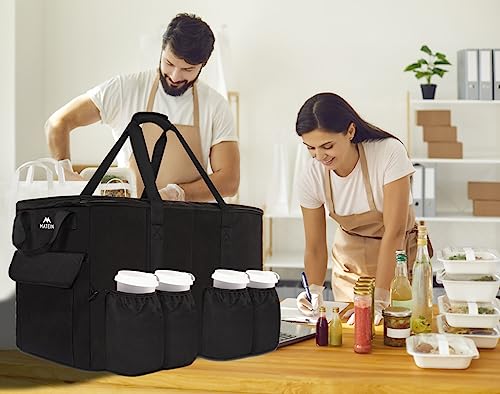 MATEIN Insulated Food Delivery Bag, XXXL Thermal Catering Bag for Hot & Cold Food, Water-Resistant Foldable Pizza Delivery Carriers for Transport with 4 Cup Holders & Reinforced Bottom, Black