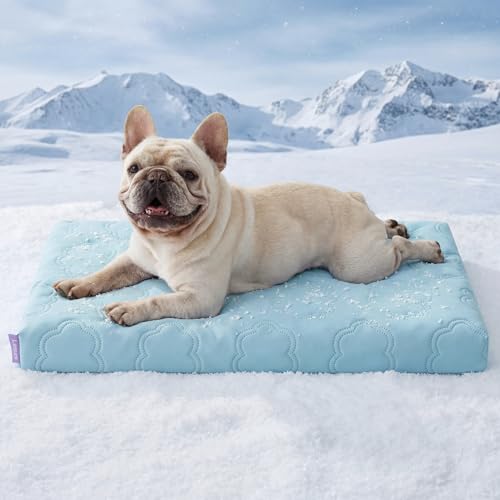 LE SURE Cooling Dog Bed Medium Size Dog, Q-Max>0.5 Cooling Mat with Removable Washable Cover, Breathable Orthopedic Egg Crate Foam Summer Pad for Active/Long-Haired/Senior Pets/Cats/Puppy, 29x18 Inch - color: Cooling Blue, size: 29x18x2.8