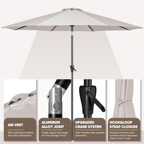 Tempera Patio Market Outdoor Table Umbrella with Push Button Tilt and Crank, Large Sun Umbrella with Sturdy Pole & Fade Resistant Canopy, Easy to Set - color: Beige, size: 9 FT