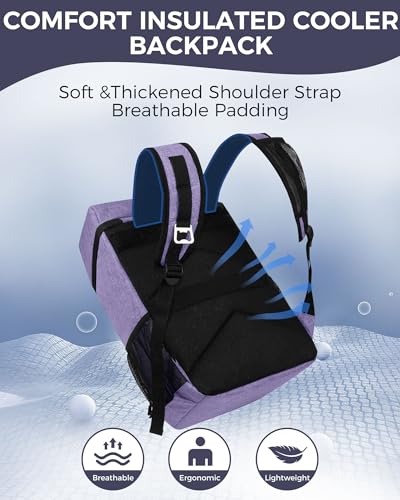 BAGLHER Lightweight Insulated Cooler Backpack - 30 Cans, Leak-Proof for Lunch, Picnic, Hiking, Camping Trips - color: purple-titan