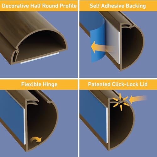 D-Line Half Round Cord Hider, Patented Cable Cover, Hide TV Wall Mount Wires, Raceway for Cords, Decorative Wire Covers, Paintable, Adhesive - 1x 1.18in W x 0.59in H x 39in L - Wood-Effect - color: Wood-Effect, size: 1.18x0.59in - 1x 39in