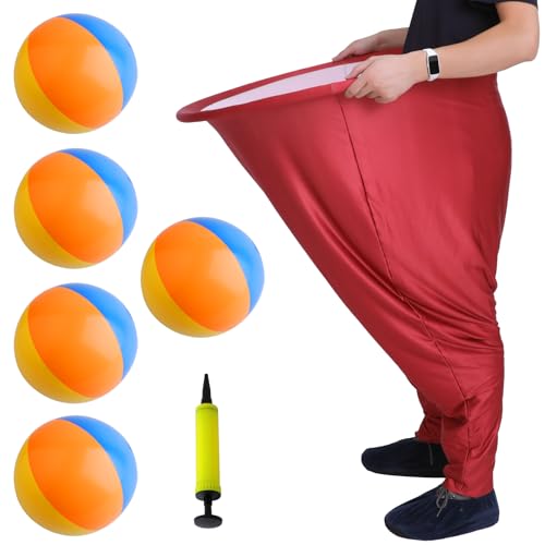 Granny Pants Yard Game Set for Adults, Oversized Granny Pants with 5 Bouncy Balls and 1 Pump, Giant Stretchy Pants, Fun Tossing Games Props for Outdoor Parties, Group Gatherings and Family(Red) - color: Red, size: Large