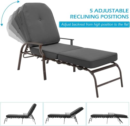 U-MAX Adjustable Outdoor Chaise Lounge Chair Patio Lounge Chair Recliner Furniture with Armrest and Cushion for Deck, Poolside, Backyard (Grey, 2PCS) - color: Grey, size: 2 PCS