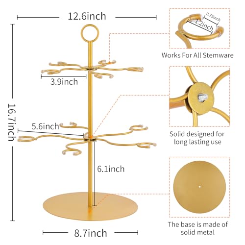 QPIX DIGITAL Champagne Tower,Metal Cocktail Tree Stand 2 Tier - 10 Holders For Champagne, Cocktails, Martini, Margarita Cups at Weddings,Bridal Parties & Events,Cocktail Glass Gold Holder - color: Gold, size: 17"x 13"-10 Holders