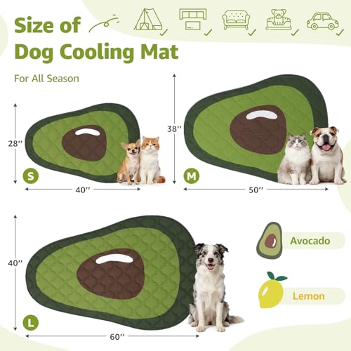 LOOBANI Dog Cooling Mat for Medium Large Dogs 50"x38"- Cute Avocado Design Cooling Mat for Dogs (Cool & Warm Side), Dog Cooling Pad for Crate, Floor, Car, Trip, Green 50"x38" - color: Avocado, size: 50"x38"
