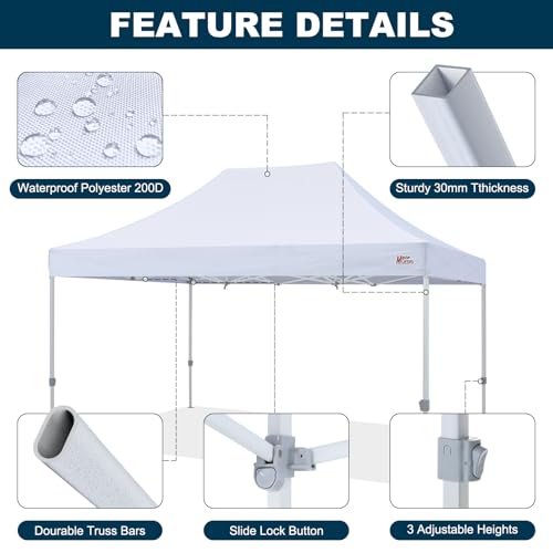 MASTERCANOPY Pop Up Canopy Tent 10x15 Instant Shelter (White) - color: White, size: 10x15