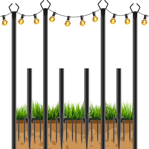 AILBTON 10Ft String Light Poles 4 Pack,Light Poles for Outside Lights,Outdoor with Fence Brackets Hanging Lights,Metal Stand Deck Patio Backyard