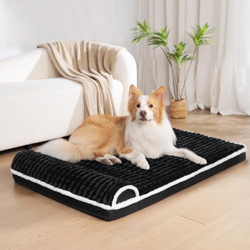 Orthopedic Dog Bed Large Sized Dog with Pillow 36''X24'', Waterproof Soft Comfortable Egg Crate Foam Pet Crate Beds Mat with Removable Washable Cover and Non-Slip Bottom, Black - color: Black, size: 36"l X 24"w X 3.5"th