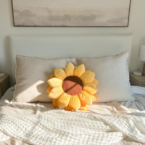Green Philosophy Co. 3D Sunflower™ Shaped Decorative Throw Pillow - Soft Plush Cushion for Bed and Couch, Cute Boho & Cottagecore Home Decor Accent, Golden Yellow, 20 Inches - color: Golden Yellow