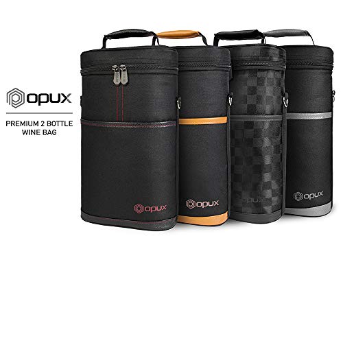 opux 2 Bottle Wine Carrier Tote, Insulated Leakproof Wine Cooler Bag, Wine Travel Bag Tote for Picnic BYOB Beach, Portable Wine Bottle Carrying Case, Gift for Wine Lover Women Men Christmas, Brown - color: Brown