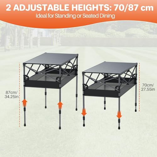 FUNYKICH Folding Camping Table(L39.4''xW19.7''), Aluminum Roll-up Portable Picnic Table with 2 Adjustable Height, Large Storage and Carrying Bag for Picnic, Camping, BBQ, Party, Backyard, Beach - size: Aluminium tabletop-39.4''x19.7''x (27.6''/34.3'')