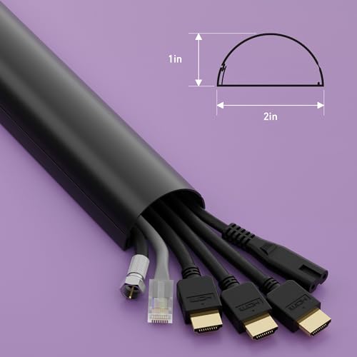 D-Line TV Wire Hider, Half Round Cord Cover for Wall Mount TV, Hinged One-Piece Raceway, Paintable, Self-Adhesive Cable Management - 2" (W) x 1" (H) x 18" Length - Black - color: Black