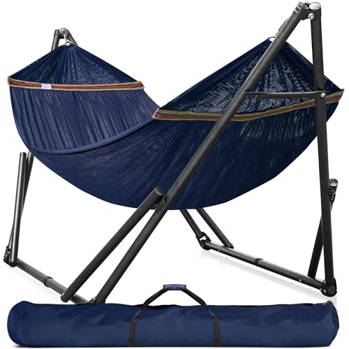 Tranquillo Universal Double Hammock with Stand Included for 2 Persons/Foldable Hammock Stand 600 lbs Capacity Portable Case - Inhouse, Outdoor, Camping, Aegean - color: 1. Aegean