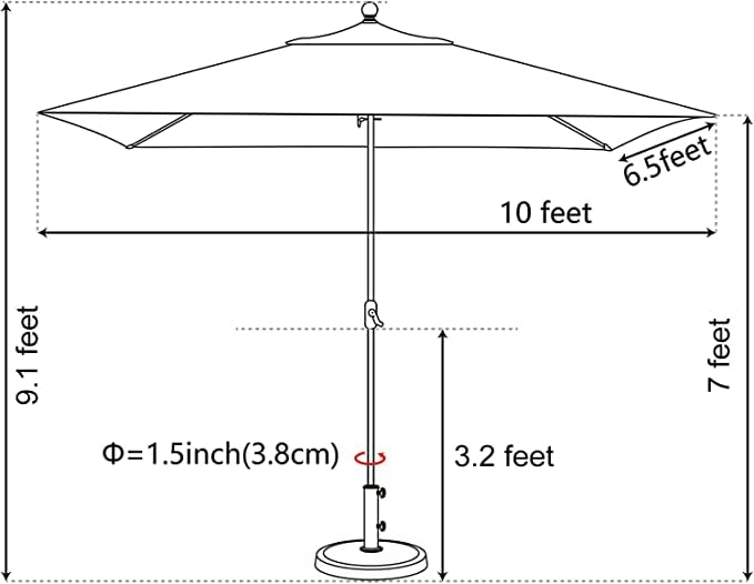 EliteShade USA 10-Year-Non-Fading 6.5x10Ft Rectangular Market Patio Umbrella, UPF 50+ UV Protection Performance Sun Umbrella, Heavy Duty Commercial Grade Outdoor Table Umbrella with Crank, Windproof Vented Top for Garden, Pool, Deck and Outdoor Playsets,