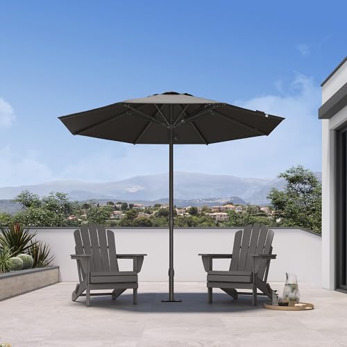 PURPLE LEAF 9Ft Round Semi-Auto Outdoor Patio Umbrella Aluminium Market Umbrella Table Sun Umbrella with 1.89" Rod and 8 Sturdy Ribs for Deck Lawn Pool Garden, Gray - color: Gray, size: 9 ft