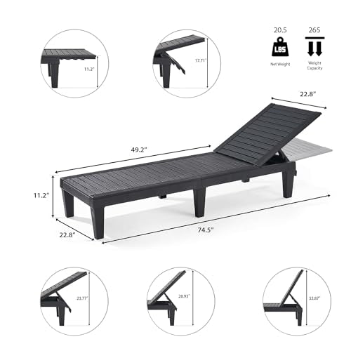 Nestl Patio Chairs - Black Chaise Lounge Chair Outdoor, 5-Position Adjustable Sun Tanning Chair, Waterproof Pool Lounge Chairs Set of 2, Reclining Lawn Chair, Lightweight Outdoor Lounge Chairs - color: 1 - Black, size: Set of 2