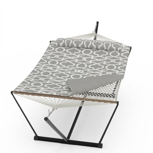 Double Hammock with Stand, Outdoor Quilted Padded Hammock with Heavy Duty Iron Frame, Portable Patio Swing Bed for Backyard Garden, 450 Lbs Capacity,Textured Dark Gray - color: Grey