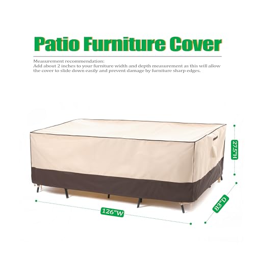 F&J Outdoors Heavy Duty Rip-stop Fabric UV Resistant Waterproof Large Patio Furniture Covers, 126"x83"x27.5" - color: Beige + Coffee, size: 126"(W)×83"(D)×27.5"(H)
