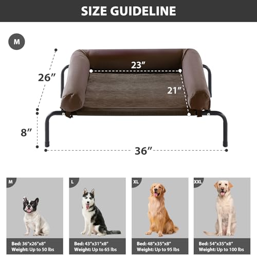 RRPETHOME Large Elevated Cooling Dog Bed, Raised Dog Cot Beds for Large Dogs, Elevated Outdoor Pet Bed, Chew Proof Portable Cooling Pet Cot with Skid-Resistant Feet and Breathable Mesh - color: Brown, size: 36.0"L x 26.0"W x 8.0"Th