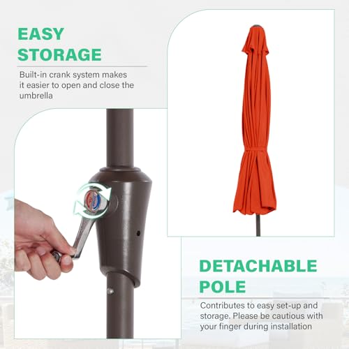 JEAREY 9 FT Patio Umbrella Outdoor, Table Umbrellas Market Umbrella w/Push Button Tilt/Crank, 8 Sturdy Ribs(Orange) - color: Orange