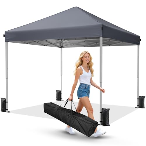 Driftalia 10x10 Pop Up Canopy Tent, Instant Setup Portable Canopy with Carry Bag, 4 Sandbags and 8 Stakes for Outdoor Events, Parties & Camping - Dark Grey - color: Dark Grey