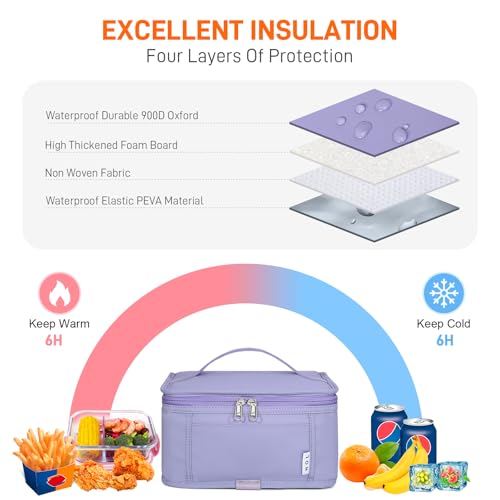 NOL Natural Organic Lifestyle Small Lunch Bag Mini Lunch Box Insulated Lunch Bag for Men/Women Leakproof Cooler Tote Bag Lightweight Nylon Waterproof Lunch Box For Work, Light purple - color: Light Purple, size: Medium(5 Liters)