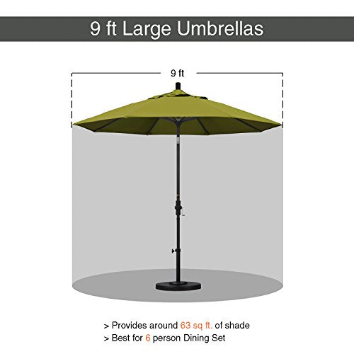 California Umbrella 9' Round Aluminum Market Umbrella, Crank Lift, Push Button Tilt, Black Pole, Kiwi Olefin - color: Kiwi
