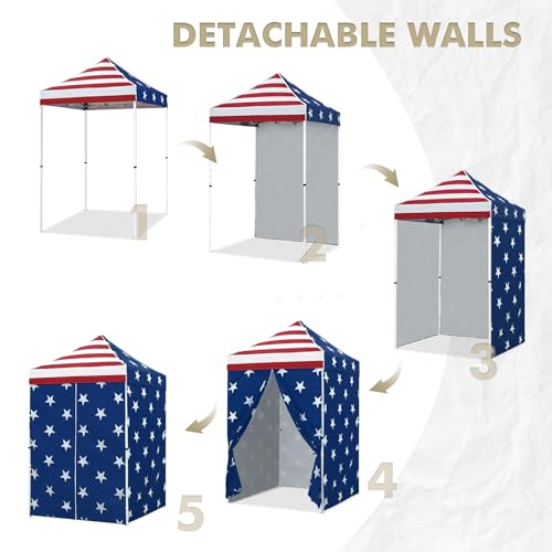EAGLE PEAK 5x5 Instant Canopy with 4-Side Wall Panels, Small Pop up Portable Canopy Tent with Carry Bag, Light Weight Sun Shelter for Sports, Camping and Beach, American Flag - color: American Flag