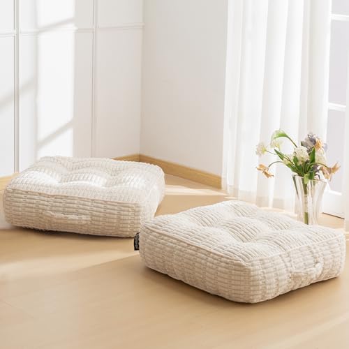 6" Washable Floor Pillow Cushion for Adults, Meditation Cushion Pillow, Removable Tufted Blended Corduroy Cover, Large Square Floor Sitting for Tatami Living Room or Yoga, 2Pack, Machine Washable - color: Square Beige, size: 6" Thick(Pack of 2)