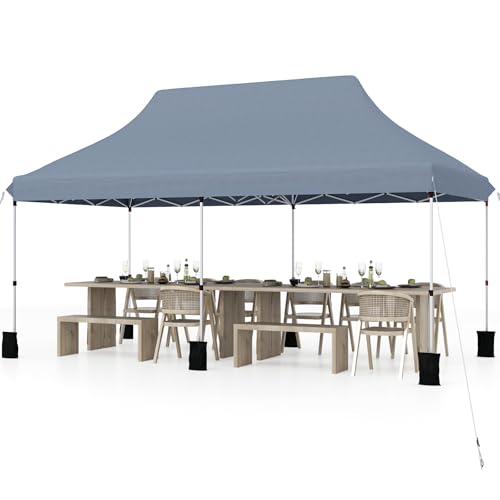 Tangkula 10x20 Ft Pop Up Canopy, Instant Setup Tent with 6 Sandbags, 12 Stakes & 6 Ropes, UPF 50+ Portable Outdoor Canopy Tent with Carrying Bag for Camp, Beach, Patio (Gray) - color: Gray, size: 10x20 FT