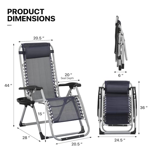MoNiBloom Stable Folding Chair Outdoor Lounge Chair Beach Pool Lawn Recliner Sunbathing Chair, with Detachable Soft Cushion, Pillow and Side Tray, 330lbs Capacity Blue - color: Blue, size: Standard 1-Pack