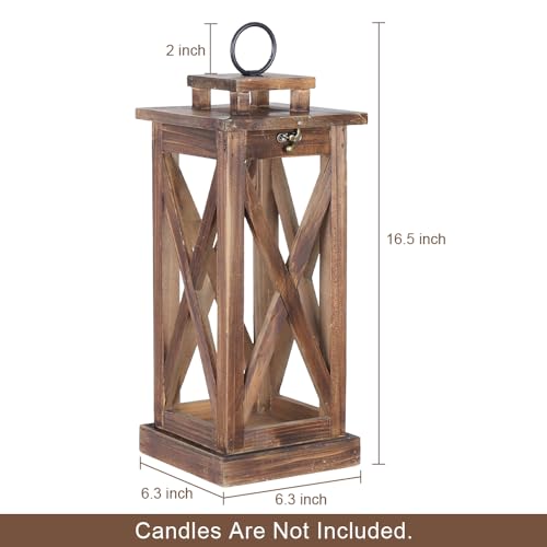 Rustic Farmhouse Wooden Candle Lantern,17'' H Lanterns Decorative Indoor&Outdoor, Patio Decor, Hanging Lantern Holder Decor for Indoor Outdoor, Home, Garden, Wedding - color: Rustic Brown, size: 1 Pc-17'' H
