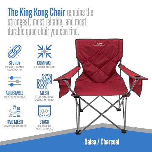 ALPS Mountaineering King Kong Camping Chairs for Adults with Mesh Cup Holders and Pockets, Built Durable and Reliable with Compact Foldable Steel Frame - color: Salsa/Charcoal