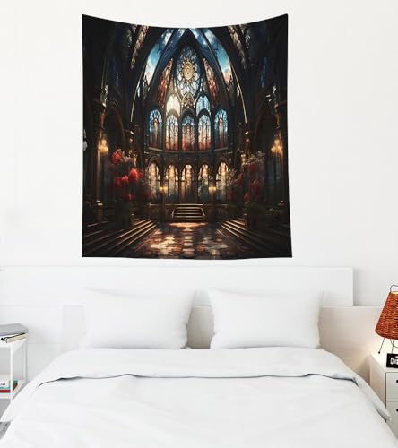 EMMTEEY Gothic Cathedral Wall Tapestry 50X60 Inch - Vintage Interior Home Decor Medieval Fantasy Backdrop for Bedroom Dorm - color: Fantasy-10, size: 50"L x 60"W