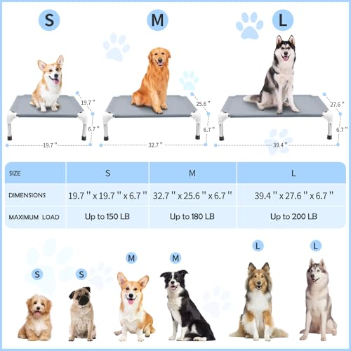 Elevated Cooling Dog Bed, Raised Outdoor Dog Bed for Medium Dogs, Portable Pet Cots with No-Slip Rubber Feet, Double Layer Polyester Cotton - color: Grey-M