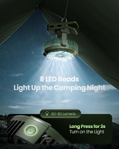 Gaiatop Portable Camping Fan with LED Lantern, 360°Rotation and Clip on for Desk, 4000mAh USB Rechargeable Battery Powered, Digital Display and Hanging Hook for Tent Outdoor Travel Bedroom Green - color: Green
