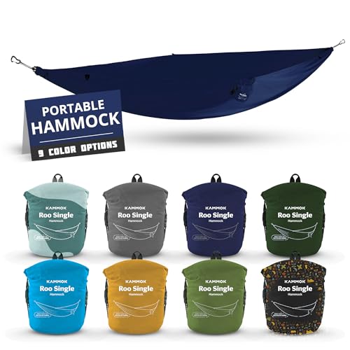 KAMMOK: Roo Single Hammock | Made from Strong & 100% Recycled Water Resistant Ripstop Fabric | Comfortable, Packable, Lightweight (Lifetime Adventure Grade Warranty), Midnight Blue - color: Midnight Blue, size: Roo Single