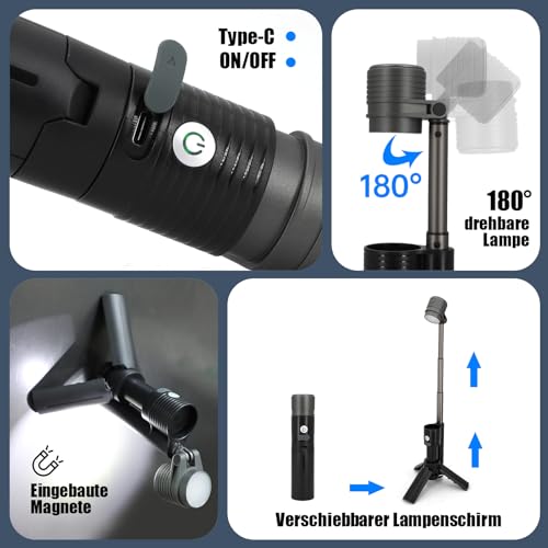Telescopic Camping Light, Portable Rechargeable Camping Lantern, Outdoor Adventure Emergency Flashlight, Waterproof LED Camp Lamp with Magnetic (Black) - color: Black