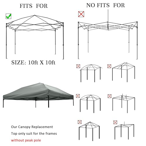 10x10 Canopy Replacement top,10x10ft Pop Up Canopy Top Cover,Silver Coated Durable Replacement Canopy top for Straight Leg Canopy Frame,Grey(1 PCS Top Cover Only) - color: Gray