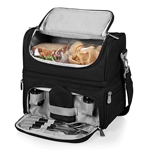PICNIC TIME Star Wars Mandalorian Grogu Pranzo Insulated Lunch Box, Soft Sided Lunch Cooler Bag with Utensil Set, Dual Compartment Lunch Tote, (Black) - color: Star Wars Mandalorian Grogu Snack Time - Black
