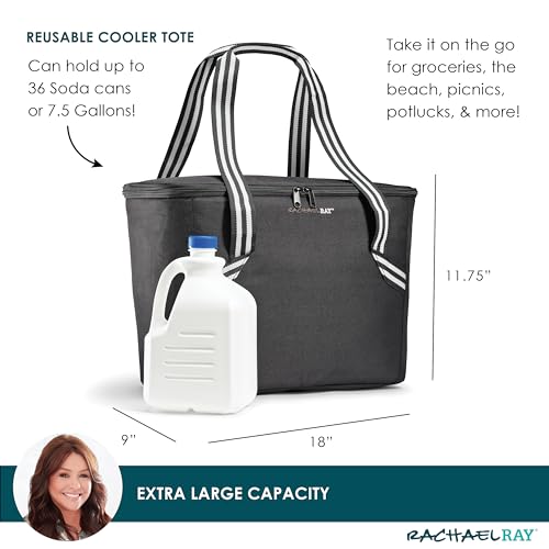 Rachael Ray Field Tote - Soft Sided Zippered Cooler Bag, Insulated & Leak Proof Grocery Bag, Portable Travel Cooler, Hot or Cold Carrier, Black - color: Black